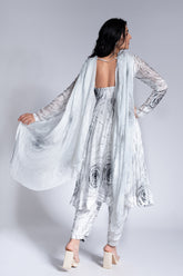Ripple Effect - White & Hard Coal Embroidered Anarkali
